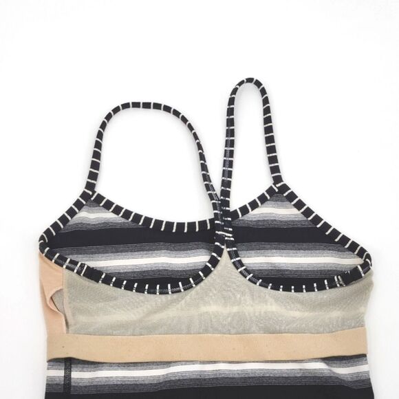 Lululemon Power Y Tank Top Shirt Built-Support No Padding 6 Black White Stripes - Picture 8 of 11